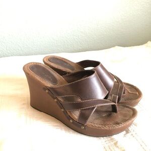 vtg Y2K Melrose Ave Wedges Brown 7.5 Medium Vegan Leather